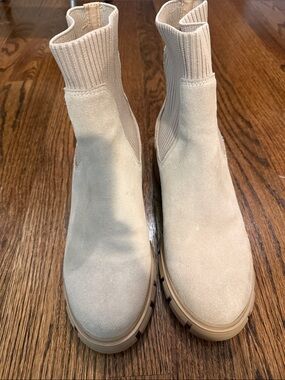 Women's Cream Suede Sock Booties - Minimal Chelsea Style